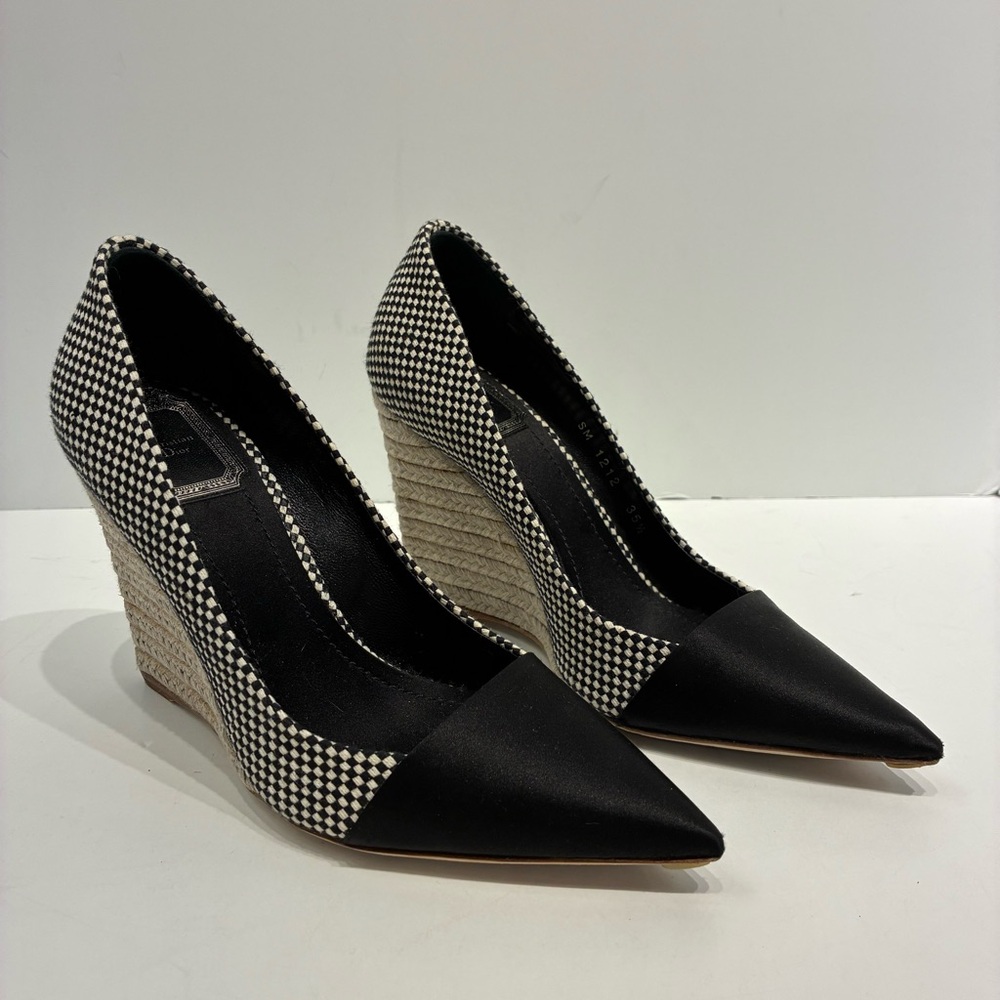 Christian Dior White and Black Checkered Wedges Cap Pointed Toe Eu 35.5 Us 5.5